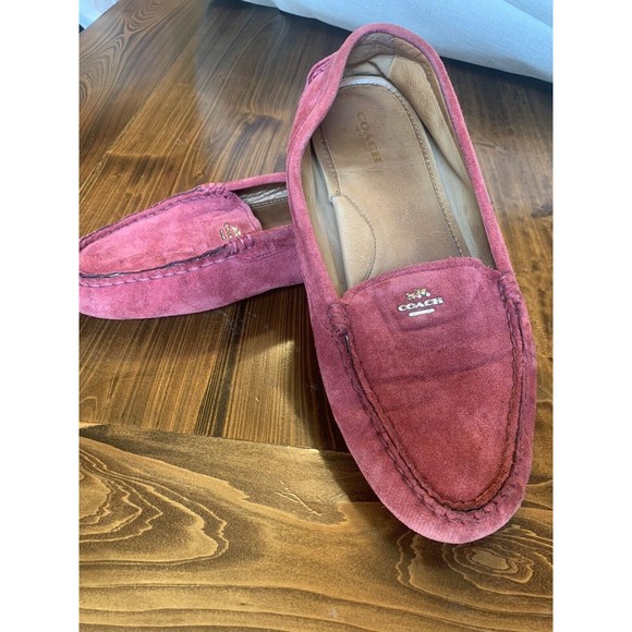 Coach Red 9.5 B Amber Suede Leather Loafer Driving Boat Moccasin Shoes Slip On - Picture 1 of 11